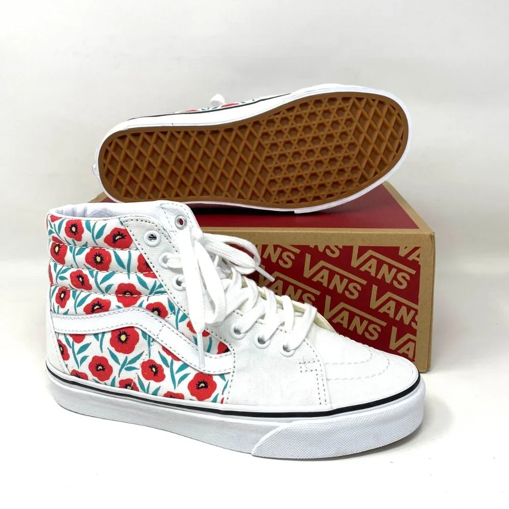 💖MEGA SALE💖VANS Sk8-HI Womens  Flowers White Leather  Cushion  VN0A5HXV891